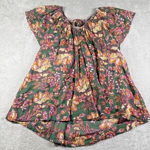 Free People Women's Floral Paisley Tie-Back Flowy Blouse Green Multicolor S NWT